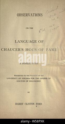 Osservazioni sulla lingua di Chaucer's Hous of fame .. : Ford, Henry Clinton, 1867-1936 Foto Stock