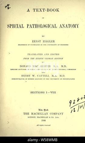 Un libro di testo di speciali anatomia patologica : Ziegler, Ernst, 1849-1905 Foto Stock