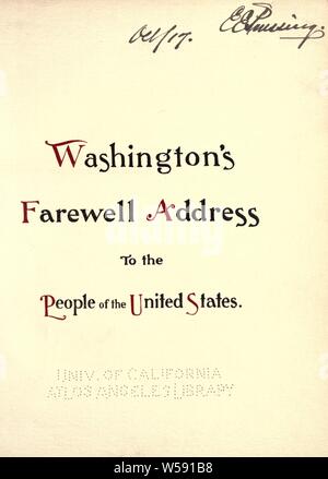 Washington il discorso di commiato per il popolo degli Stati Uniti : Washington, George, 1732-1799 Foto Stock