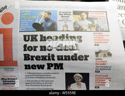 I titolo di giornale "UK voce per non trattare Brexit sotto il nuovo PM' sul lato anteriore della pagina 27 luglio 2019 Londra Inghilterra REGNO UNITO Foto Stock
