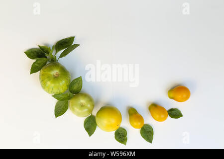 Grüner und gelber Paprika auf Holzbrett Foto Stock