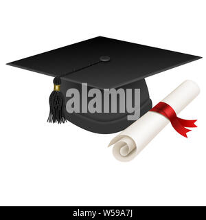 Graduazione hat e diploma illustrazione Foto Stock