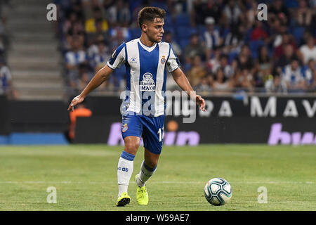 Barcellona, Spagna. 26 Luglio, 2019. Barcellona, 25-07-2019. UEFA Europa League, Secondo Round associati alla promozione, prima gamba. Espanyol-Stjarnan. Oscar Melendo dell Espanyol durante il match Espanyol-Stjarnan. Credito: Pro scatti/Alamy Live News Foto Stock