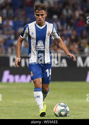 Barcellona, Spagna. 26 Luglio, 2019. Barcellona, 25-07-2019. UEFA Europa League, Secondo Round associati alla promozione, prima gamba. Espanyol-Stjarnan. Oscar Melendo dell Espanyol durante il match Espanyol-Stjarnan. Credito: Pro scatti/Alamy Live News Foto Stock
