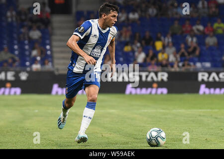 Barcellona, Spagna. 26 Luglio, 2019. Barcellona, 25-07-2019. UEFA Europa League, Secondo Round associati alla promozione, prima gamba. Espanyol-Stjarnan. Javi Lopez dell Espanyol durante il match Espanyol-Stjarnan. Credito: Pro scatti/Alamy Live News Foto Stock