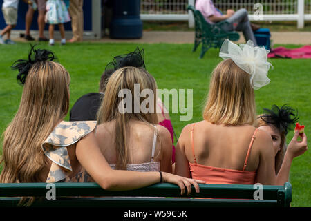 QIPCO King George Weekend, Ascot Racecourse, Ascot, Regno Unito. 26 Luglio, 2019. In un momento di relax a Ascot gare. Credito: Maureen McLean/Alamy Foto Stock