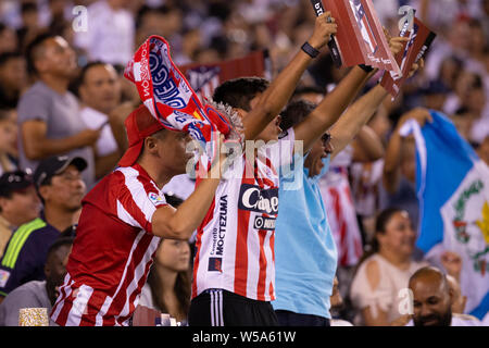 East Rutherford, Stati Uniti. 26 Luglio, 2019. Atletico Madrid tifosi celebrare durante la partita contro il Real Madrid come parte del torneo ICC a Metlife stadium Atletico ha vinto 7 - 3 Credito: Lev Radin/Pacific Press/Alamy Live News Foto Stock