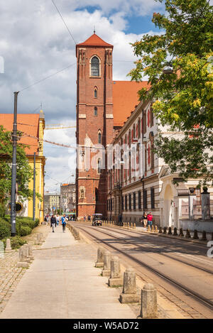 WROCLAW, Polonia - 17 Luglio 2019: vista della strada sulla sabbia (Piasek) Isola di Breslavia Foto Stock