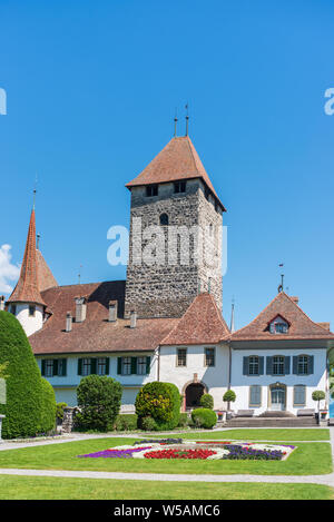 Il castello di Spiez, Spiez, Oberland bernese, Svizzera, Europa Foto Stock