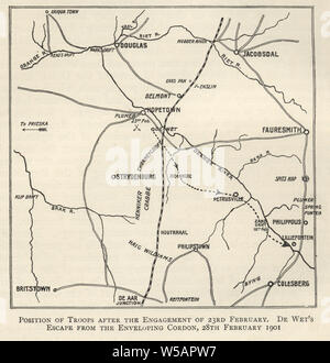 Mappa dalla Seconda guerra boera, posizione delle truppe dopo la engagment del 23 febbraio 1901. De Wt della fuga dall'avvolgente cordon, 28 Febbraio 1901 Foto Stock
