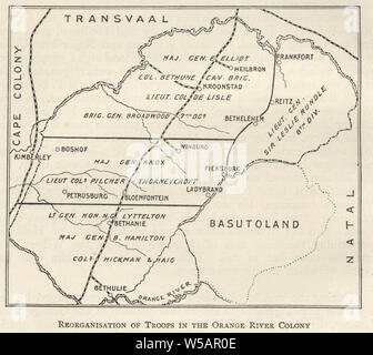 Mappa dalla Seconda guerra boera, riorganizzazione delle truppe nel fiume Orange Colony 1901 Foto Stock