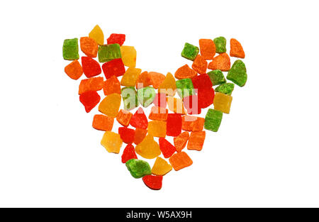 Colorata frutta candita stabiliti a forma di cuore Foto Stock