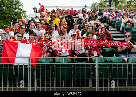 Cardiff, Galles. 27 Luglio, 2019. Squadre di calcio da più di cinquanta paesi competere in senzatetto World Cup a Cardiff iconici Bute Park, il Galles, UK Credit: Tracey Paddison/Alamy Live News Foto Stock