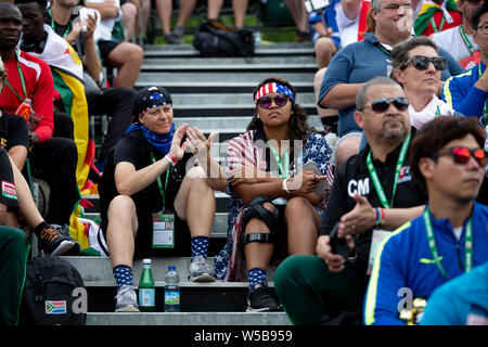 Cardiff, Galles. 27 Luglio, 2019. Squadre di calcio da più di cinquanta paesi competere in senzatetto World Cup a Cardiff iconici Bute Park, il Galles, UK Credit: Tracey Paddison/Alamy Live News Foto Stock