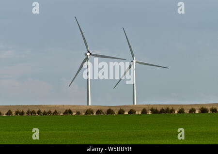 NE: Cheyenne County, Area di Sidney, prateria a sud di Sidney, parchi eolici in terreni agricoli a sud di Sidney Foto Stock