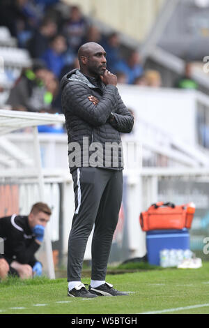 Macclesfield Town manager Sol Campbell durante la pre-stagione amichevole tra Hartlepool Regno e Sheffield Regno al Victoria Park, Hartlepool sabato 20 luglio 2019. Credito: MI News & Sport /Alamy Live News Foto Stock