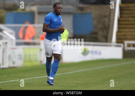 Emmanuel Osadebe di Macclesfield Town durante la pre-stagione amichevole tra Hartlepool Regno e Sheffield Regno al Victoria Park, Hartlepool sabato 20 luglio 2019. Credito: MI News & Sport /Alamy Live News Foto Stock