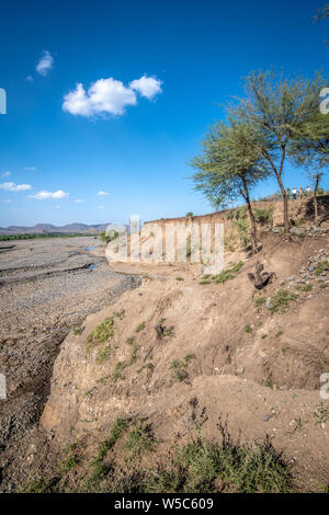 Una volta essiccato il letto del fiume al di fuori di Debre Berhan, Etiopia. Foto Stock