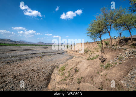 Una volta essiccato il letto del fiume al di fuori di Debre Berhan, Etiopia. Foto Stock