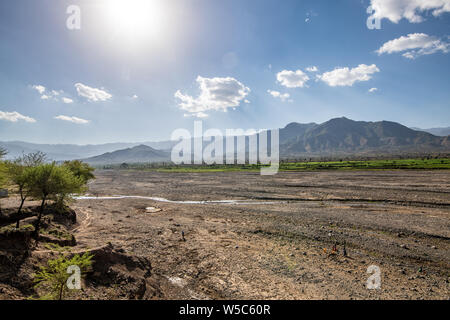 Una volta essiccato il letto del fiume al di fuori di Debre Berhan, Etiopia. Foto Stock