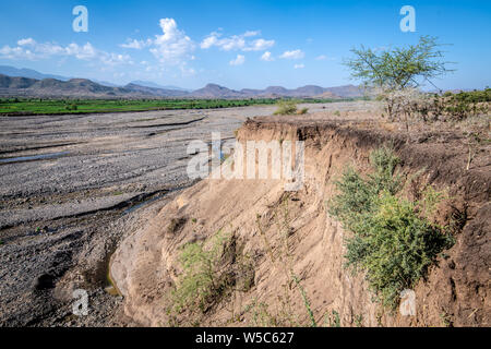 Una volta essiccato il letto del fiume al di fuori di Debre Berhan, Etiopia. Foto Stock