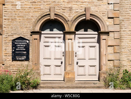 Portali Westgate primitiva cappella metodista, in Weardale, Co. Durham, England, Regno Unito Foto Stock