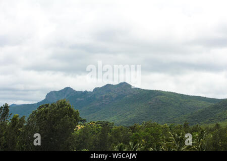 Bellissima vista della gamma della montagna di riserva Talamalai foresta, Hasanur, Tamil Nadu - lo stato di Karnataka frontiera, India Foto Stock