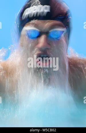 Gwangju, Corea del Sud. 28 Luglio, 2019. Jaouad Syoud di Algeria compete durante gli uomini 400m medley calore a Campionati del Mondo di nuoto FINA a Gwangju, Corea del Sud, il 28 luglio 2019. Credito: Xinhua/Alamy Live News Foto Stock