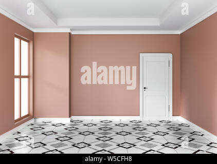 Svuotare camera arancione interior design 3D rendering Foto Stock