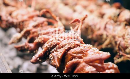 La torrefazione di anatra allo spiedo, piatto asiatico anatra arrosto. Foto Stock