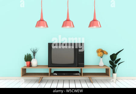 Smart Tv Mockup sulla parete di menta in giapponese soggiorno. Il rendering 3D Foto Stock