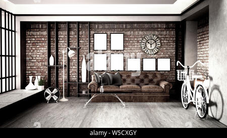 Moderno stile loft living interior design. Il rendering 3D Foto Stock