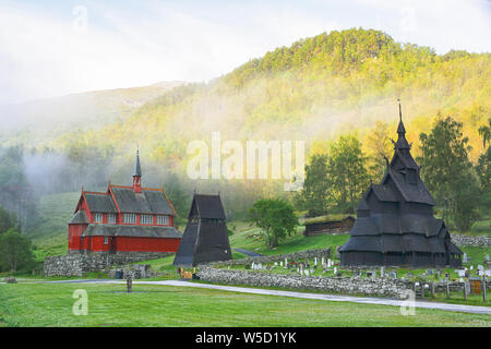 Borgund doga chiesa situata nell'muncipality di Laerdal, Norvegia Foto Stock