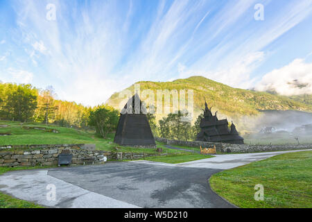 Borgund doga chiesa situata nel comune di Laerdal, Norvegia Foto Stock