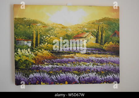 Vivacemente colorato campo di lavanda dipinto Foto Stock