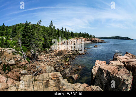 Acadian costa rocciosa del Maine vicino Thunderhole in estate Foto Stock