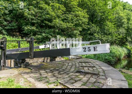 L Huddersfield narrow canal, slaithwaite, Huddersfield, West Yorkshire, Regno Unito. Foto Stock