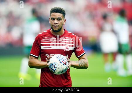 Middlesbrough, Regno Unito. Il 28 luglio 2019. Marcus browne di Middlesbrough nella foto durante la pre-stagione amichevole tra Middlesbrough e come Saint-tienne al Riverside Stadium, Middlesbrough domenica 28 luglio 2019. (Credit: Tom Collins | MI News) Credito: MI News & Sport /Alamy Live News Foto Stock