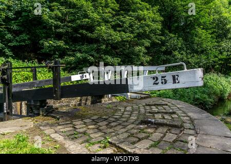 L Huddersfield narrow canal, slaithwaite, Huddersfield, West Yorkshire, Regno Unito. Foto Stock