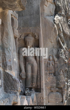 India Maharashtra, Ajanta, grotte di Ajanta. Grotte scavate dal 200 a.c. al 650 D.C. in templi buddisti e monasteri. UNESCO - Sito Patrimonio dell'umanità. Foto Stock