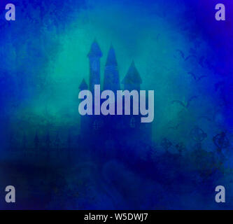 Scary cimitero e agriturismo nei boschi della luna piena Foto Stock