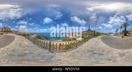 Visualizzazione panoramica a 360 gradi di 360° immagine del faro e spiaggia di Cabo de Palos in Murcia Spagna