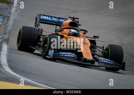 Hockenheim, Germania. 28 Luglio, 2019. La McLaren F1 del Team pilota spagnolo Carlos Sainz compete durante il tedesco F1 Grand Prix gara. Credito: SOPA Immagini limitata/Alamy Live News Foto Stock