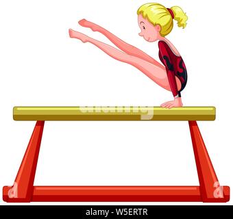 Ginnastica giovane ragazza su vault illustrazione isolato Illustrazione Vettoriale