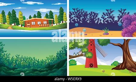 Serie di scene in natura illustrazione di impostazione Illustrazione Vettoriale
