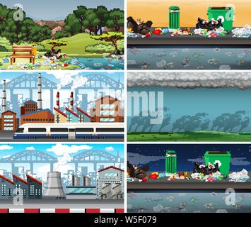 Serie di scene inquinata illustrazione Illustrazione Vettoriale