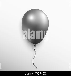Realistico palloncino nero isolato su sfondo bianco. Illustrazione Vettoriale. Illustrazione Vettoriale