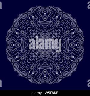 Circolare ornamento di pizzo. Etnica elementi decorativi, round ornamento circolare. Sfondo blu. Illustrazione Vettoriale. Illustrazione Vettoriale