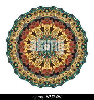 Mandala etnici tribali ornamento, vettore arabo islamico modello indiano. Illustrazione Vettoriale