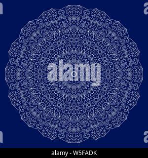 Circolare ornamento di pizzo. Etnica elementi decorativi, round ornamento circolare. Sfondo blu. Illustrazione Vettoriale. Illustrazione Vettoriale